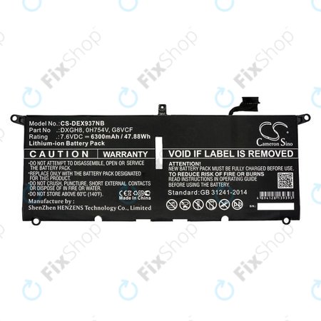 Baterie pro Dell XPS 13 9370, 6300mAh, Li-Ion, 7.6V, DXGH8, HQ