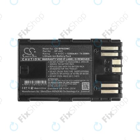 Baterie pro Canon EOS S200, C300, 5200mAh, Li-Ion, 14.4V, BP-A60, HQ