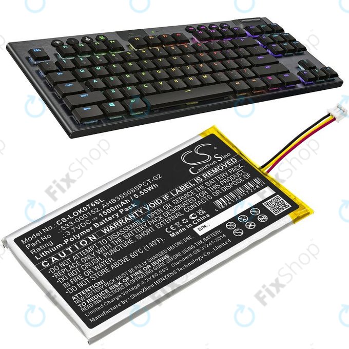 Baterie pro Logitech G913, G913 TKL, G915, G915TKL, 1500mAh, Li-Pol, 3.7V, 533-000152, HQ