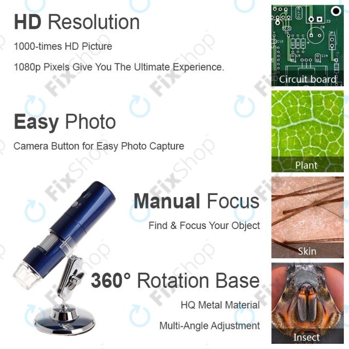 Wi-Fi Přenosný Digitální Mikroskop / Kamera / Lupa (1080p)