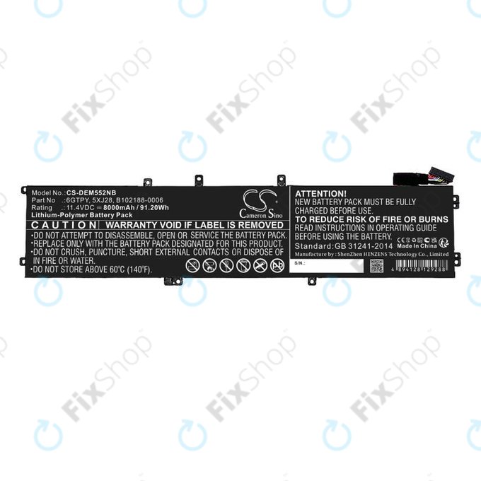 Baterie pro Dell XPS 15, Dell Precision 9560, 9570, 8000mAh, Li-Pol, 11.4V, 6GTPY, HQ