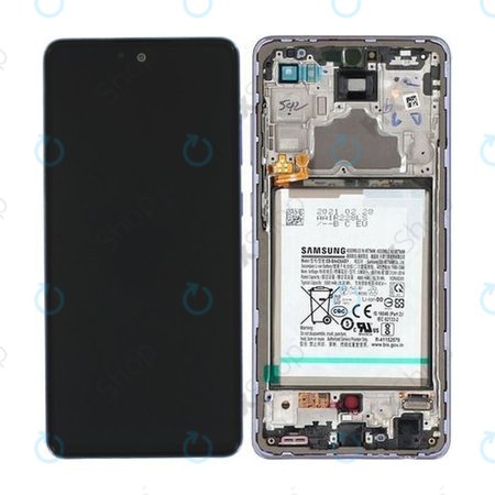 Samsung Galaxy A72 A725F, A726B - LCD Displej + Dotykové Sklo + Rám + Baterie (Awesome Violet) - GH82-25541C, GH82-25542C Genuine Service Pack