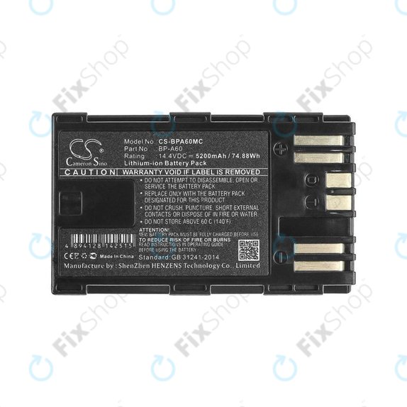 Baterie pro Canon EOS S200, C300, 5200mAh, Li-Ion, 14.4V, BP-A60, HQ