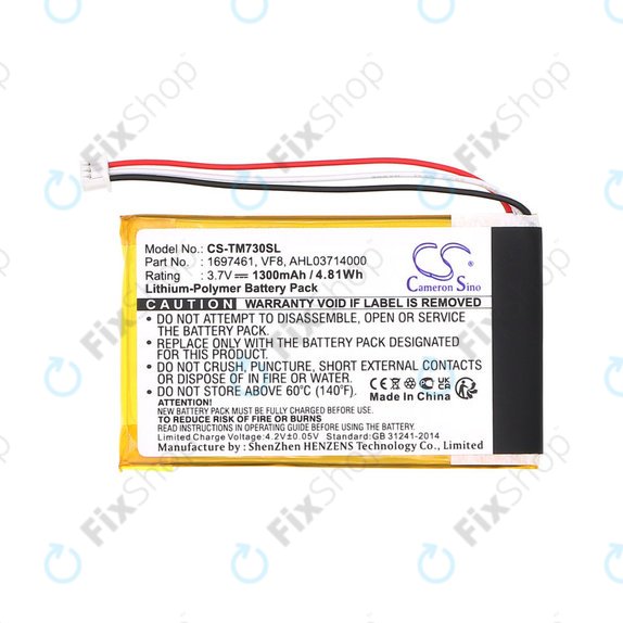 Baterie pro TomTom Go 530 Live, 630T, 720, 730T, 930T, 1697461, Li-Polymer, 3.7V, 1300mAh, HQ