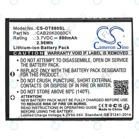 Baterie pro Alcatel Onetouch, 800mAh, Li-ion, 3.7V, BTR510AB, HQ