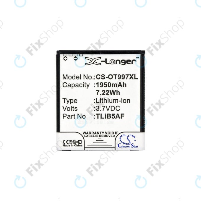 Baterie pro Alcatel One Touch 997, X Pop, TCL S710, S800, 1950mAh, Li-Ion, 3.7V, TLiB5AF, HQ