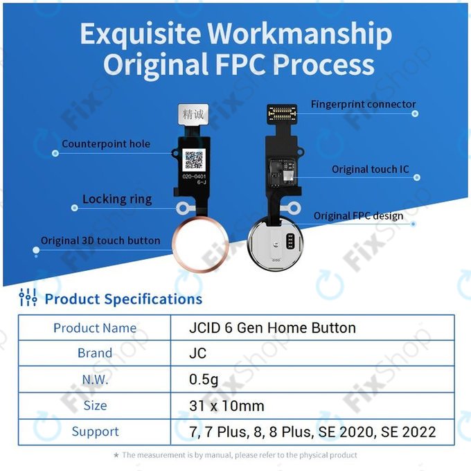 Apple iPhone 7, 7 Plus, 8, 8 Plus, SE (2020), SE (2022) - Tlačítko Domů JCID 7 Gen (Gold)