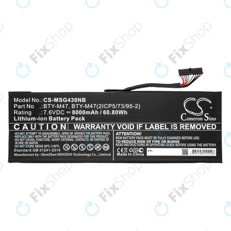 Baterie pro MSI GS40, GS43, MS14, 8000mAh, Li-Ion, 7.6V, BTY-M47, HQ