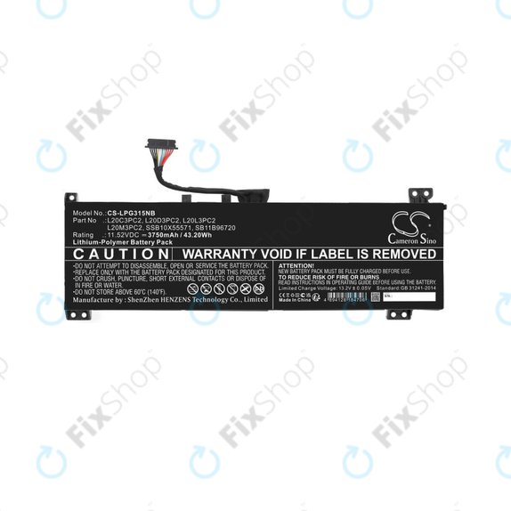 Baterie pro Lenovo IdeaPad Gaming 3, 3750mAh, Li-Pol, 11.52V, L20C3PC2, HQ