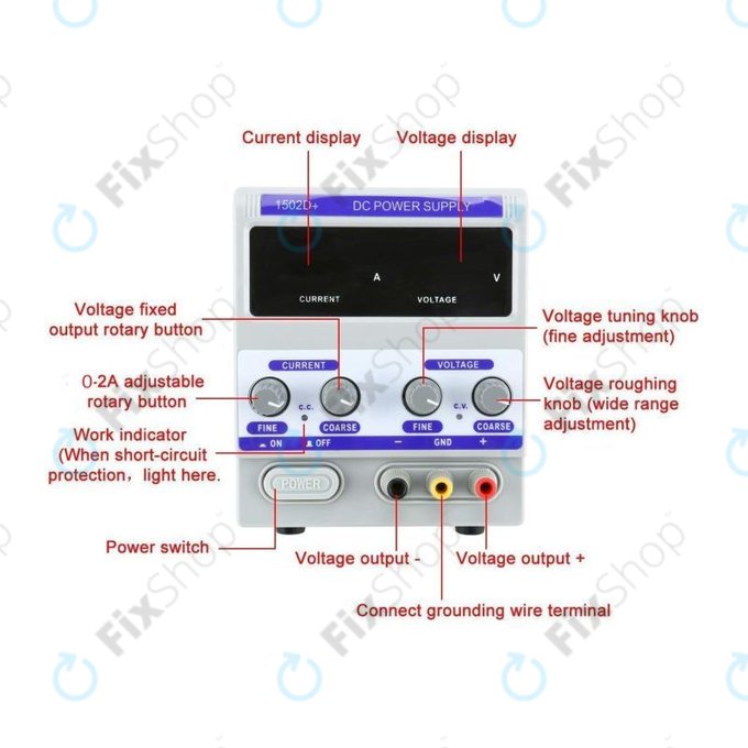 Dingke 1502D+ - Regulovatelný Napájecí Zdroj (0-15V, 0-2A, 230V EU)