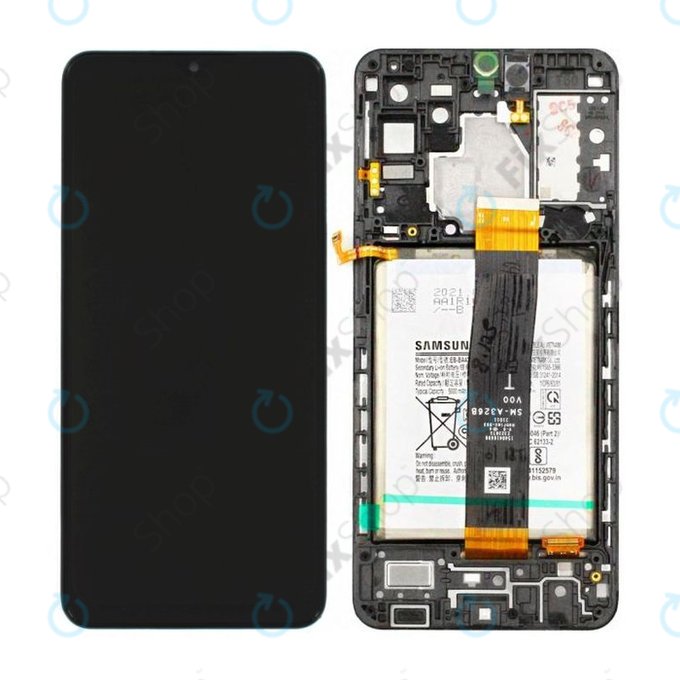 Samsung Galaxy A32 5G A326B - LCD Displej + Dotykové Sklo + Rám + Baterie (Awesome Black) - GH82-25453A, GH82-25454A Genuine Service Pack