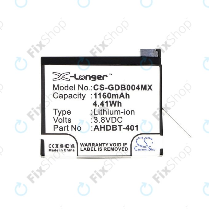 Baterie pro GoPro Hero 4, 1160mAh, Li-Ion, 3.8V, AHDBT-401, HQ