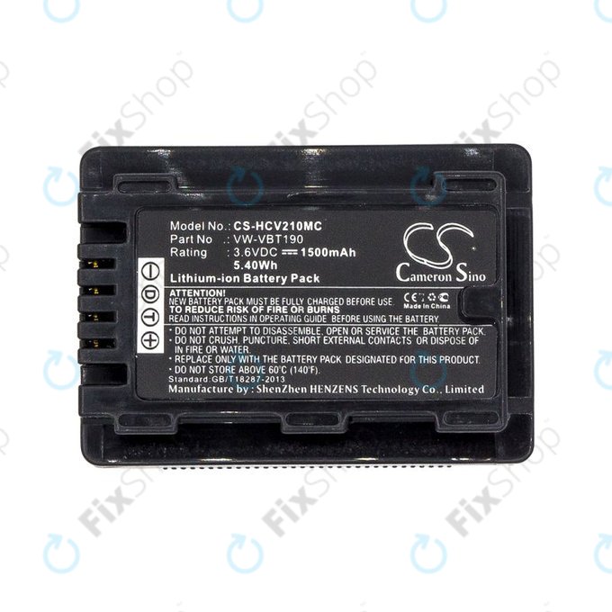 Baterie pro Panasonic HC-V210, 1500mAh, Li-Ion, 3.6V, VW-VBT190, HQ
