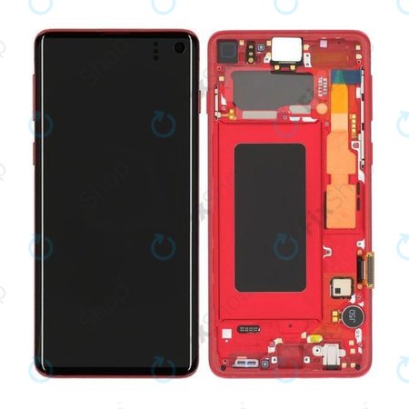 Samsung Galaxy S10 G973F - LCD Displej + Dotykové Sklo + Rám (Red) - GH82-18850H Genuine Service Pack