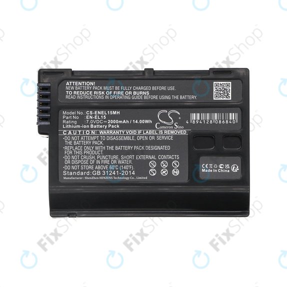 Baterie pro Nikon D7000, D500, D600, D7200, D7500, Z5, Z6, EN-EL15, Li-ion, 7V, 2000mAh, HQ