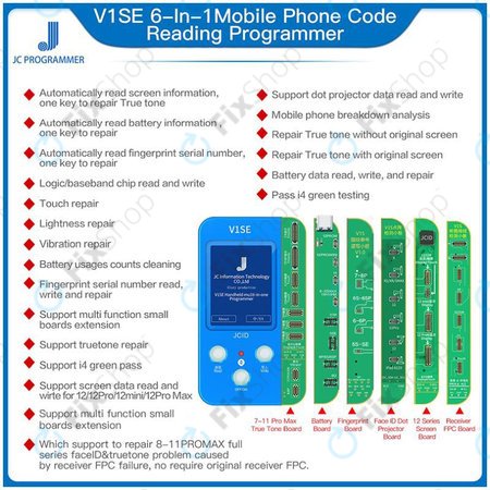 JC V1SE Programmer + LCD, Battery, Fingerprint, Face ID a 12-series Boards (iPhone 7 - 12 Pro Max)