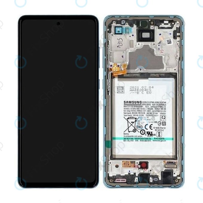 Samsung Galaxy A72 A725F, A726B - LCD Displej + Dotykové Sklo + Rám + Baterie (Awesome Blue) - GH82-25541B, GH82-25542B Genuine Service Pack