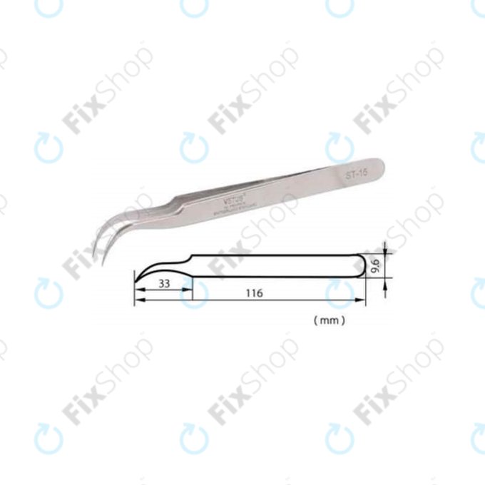 Vetus ST-15 - Profi Kovová Pinzeta s Přehnutou Špičkou (120mm)