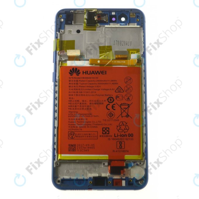Huawei P10 Lite - LCD Displej + Dotykové Sklo + Rám + Baterie (Sapphire Blue) - 02351FSL Genuine Service Pack