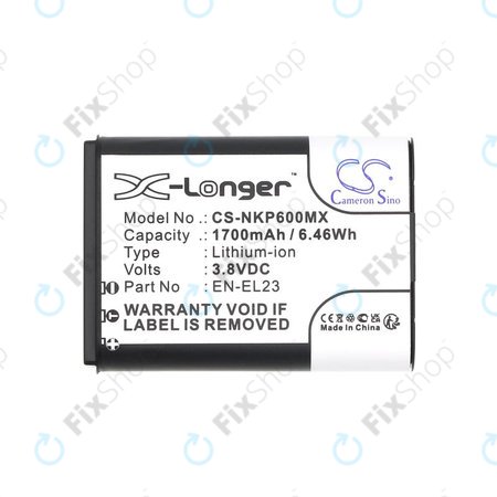 Baterie pro Nikon Coolpix, 1700mAh, Li-Ion, 3.8V, EN-EL23, HQ