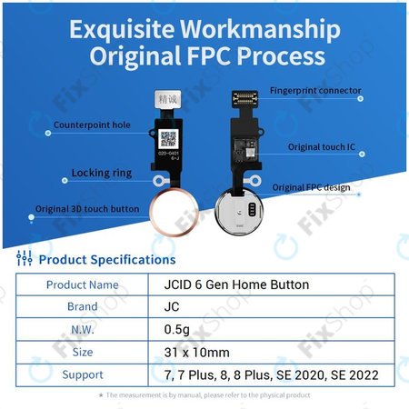 Apple iPhone 7, 7 Plus, 8, 8 Plus, SE (2020), SE (2022) - Tlačítko Domů JCID 7 Gen (Space Gray, Black)