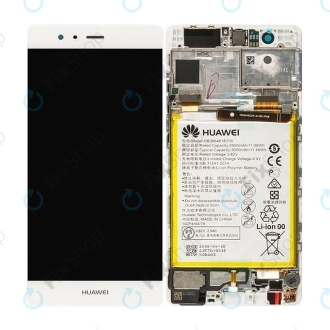 Huawei P9 - LCD Displej + Dotykové Sklo + Rám + Baterie (White) - 02350RRY, 02350RKF Genuine Service Pack