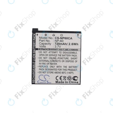 Baterie pro Casio Exilim Zoom EX-Z19, EX-Z85, EX-Z9, 720mAh, Li-Ion, 3.7V, NP-60, HQ