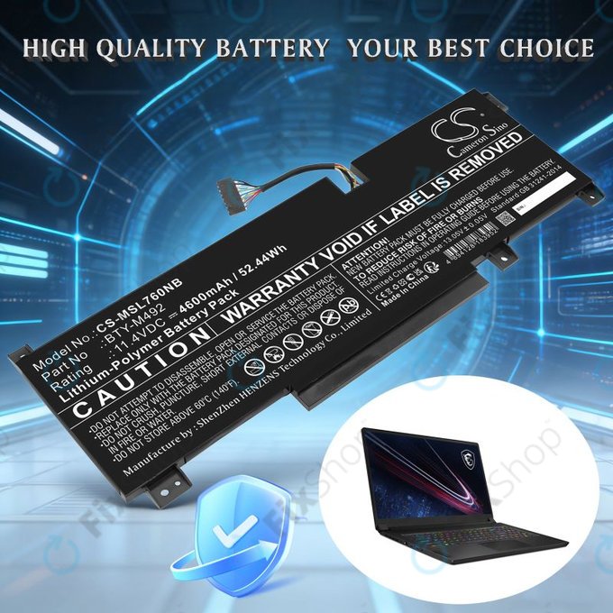 Baterie pro MSI Pulse GL76, Katana GF66, Bravo 15, Crosshair 17, 4600mAh, Li-Pol, 11.4V, BTY-M492, HQ