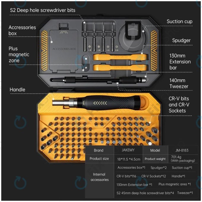 Jakemy JM-8183 - Sada Precizního Nářadí na Servis Mobilních Telefonů, Tabletů a Počítačů