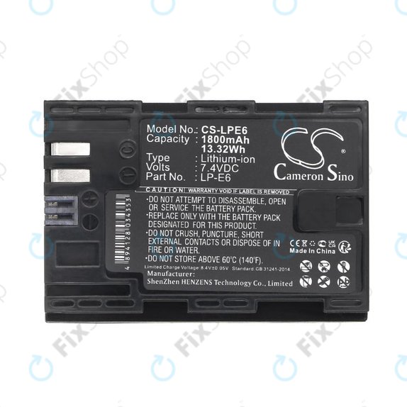 Baterie pro Canon EOS 60D, 5D Mk II, 7D, 1800mAh, Li-Ion, 7.4V, LP-E6, HQ