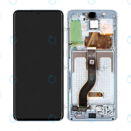 Samsung Galaxy S20 Plus G985F - LCD Displej + Dotykové Sklo + Rám (Cloud Blue) - GH82-22134D, GH82-22145D Genuine Service Pack