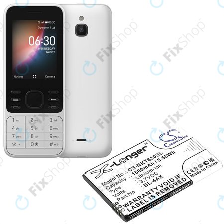 Baterie pro Nokia 6300 4G, Nokia 8000 4G, 1500mAh, Li-Ion, 3.7V, BL-4AX, HQ