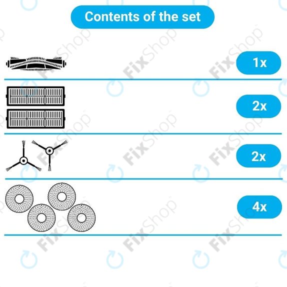 Sada náhradních dílů pro Xiaomi Dreame Bot W10, W10 Pro (1x Hlavní kartáč, 2x Filtry, 2x Boční kartáče, 2x Mopovací utěrky)