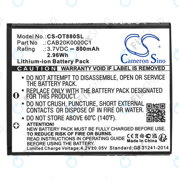 Baterie pro Alcatel Onetouch, 800mAh, Li-ion, 3.7V, BTR510AB, HQ