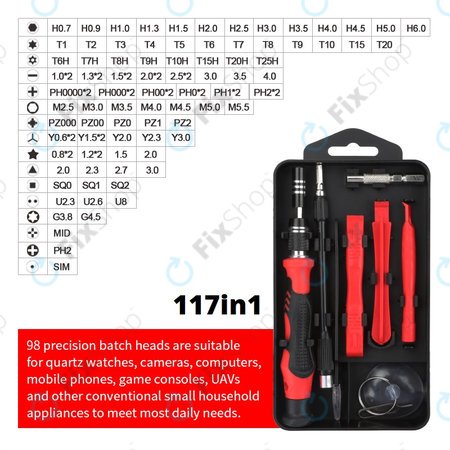 Kingsdun - Profesionální Sada Nářadí pro Servis Telefonů iPhone 117v1 (Červená Edice)