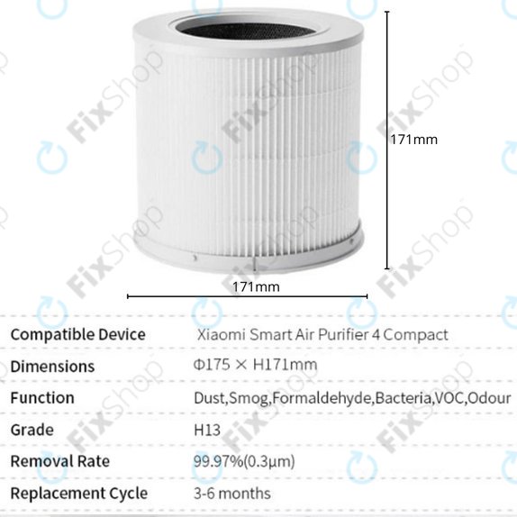 Xiaomi Smart Air Purifier 4 Compact - HEPA filtr (Aktivní uhlí) (White)