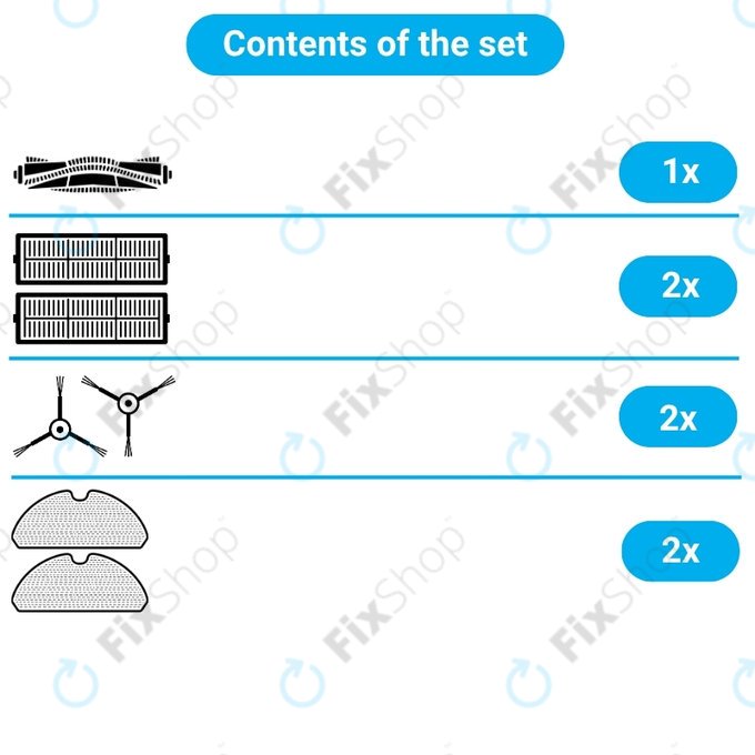 Sada náhradních dílů pro Xiaomi Mi Robot Vacuum Mop 2 Pro, 2 Lite (1x Hlavní kartáč, 2x Filtr, 2x Boční kartáč, 2x Mopovací útěrka)