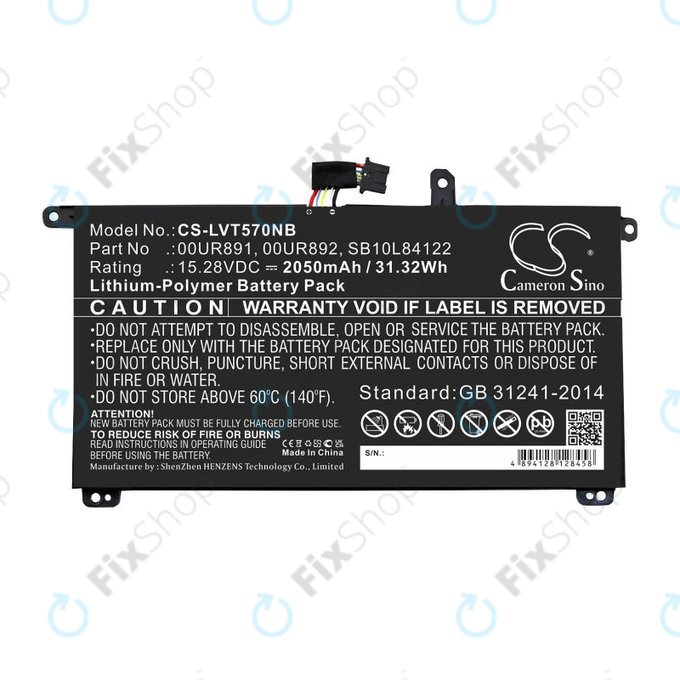 Baterie pro Lenovo ThinkPad P51s, P52s, T570, T580, 2050mAh, Li-Pol, 15.28V, 00UR891, HQ
