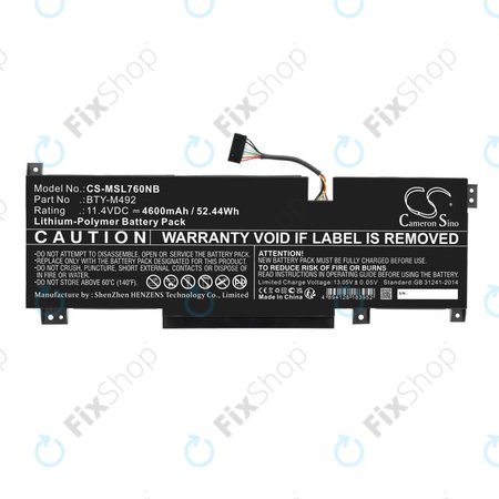 Baterie pro MSI Pulse GL76, Katana GF66, Bravo 15, Crosshair 17, 4600mAh, Li-Pol, 11.4V, BTY-M492, HQ