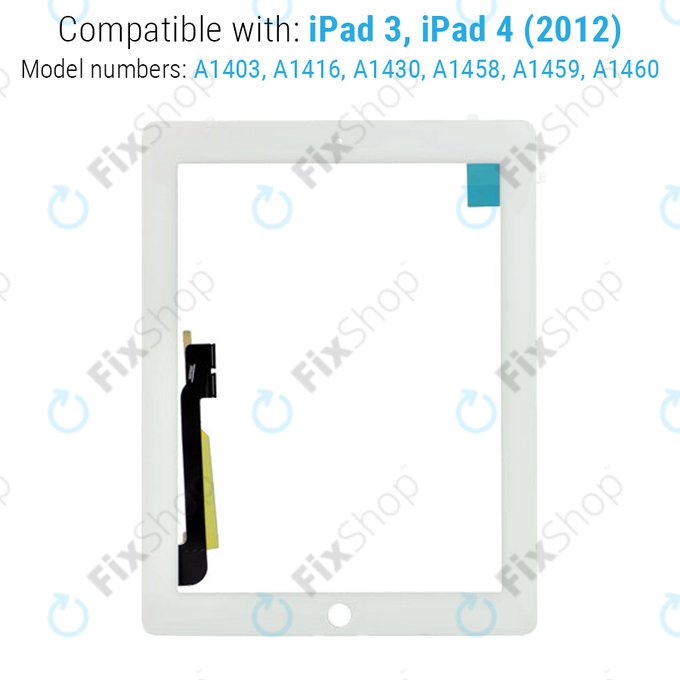 Apple iPad 3, iPad 4 - Dotykové Sklo + Tlačítko Domů (White)