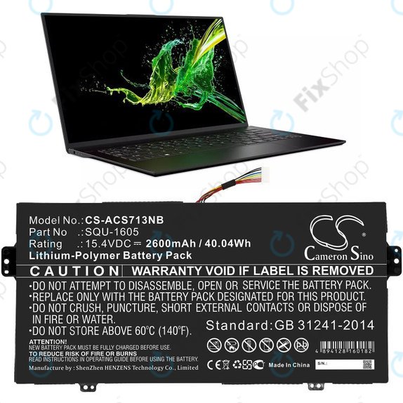 Baterie pro Acer SF713-51, 2600mAh, Li-Pol, 15.4V, SQU-1605, HQ