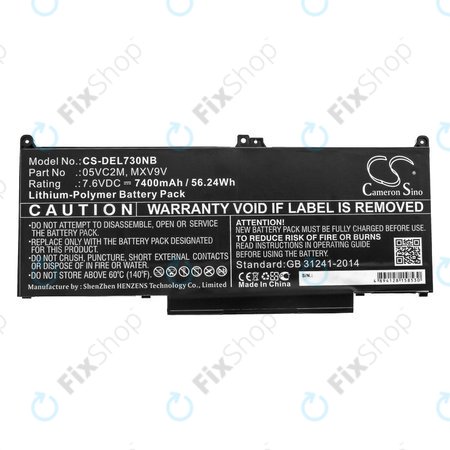 Baterie pro Dell Latitude 13 7300, 14 7400, 7400mAh, Li-Pol, 7.6V, 05VC2M, HQ