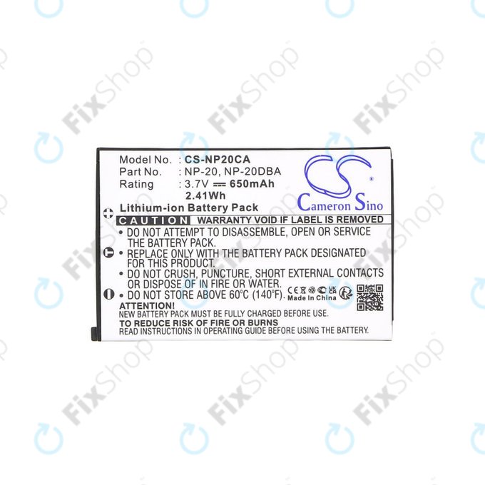 Baterie pro Casio Exilim Card Ex-S880, 650mAh, Li-Ion, 3.7V, NP-20, HQ