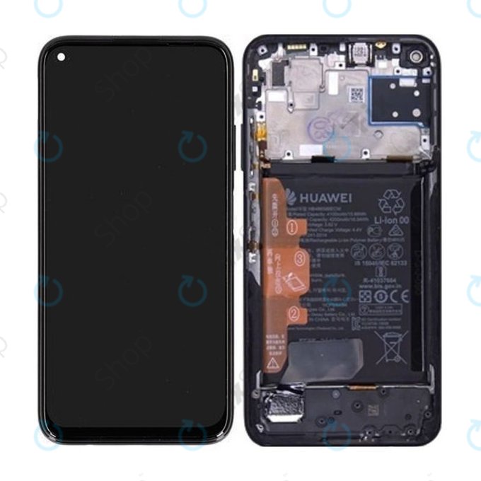 Huawei P40 lite - LCD Displej + Dotykové Sklo + Rám + Baterie (Midnight Black) - 02353KFU Genuine Service Pack