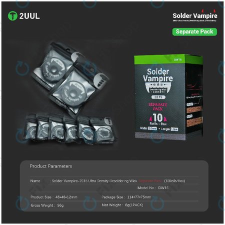 Odsávací lanko (knot) Solder Vampire , 2UUL DW16, samostatně balené, 10 rolí/box