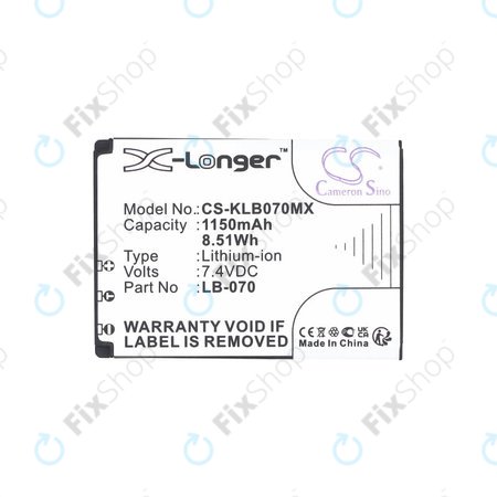Baterie pro Kodak PIXPRO S1, AZ651, AZ652, AZ901, 1150mAh, Li-Ion, 7.4V, LB-070, HQ