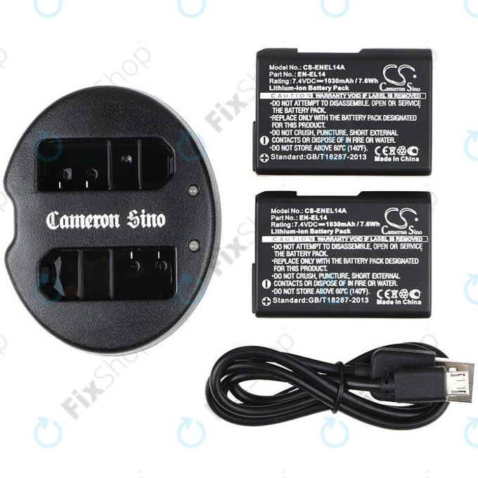 Baterie 2 ks s nabíječkou pro Nikon Coolpix P7000, P7700, D3100, D3200, D5100, 1030mAh, Li-Ion, 7.4V, EN-EL14, HQ