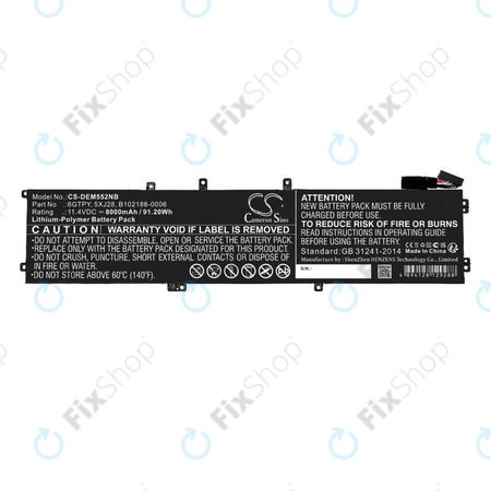 Baterie pro Dell XPS 15, Dell Precision 9560, 9570, 8000mAh, Li-Pol, 11.4V, 6GTPY, HQ