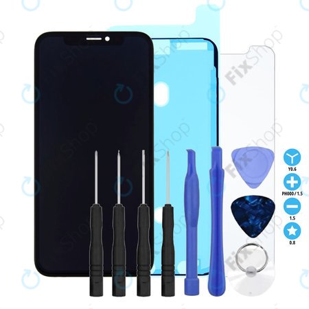 Apple iPhone X - LCD Displej + Dotykové Sklo + Rám In-Cell FixPremium + Lepka pod LCD + Tvrzené Sklo + Set Nářadí - Multipack