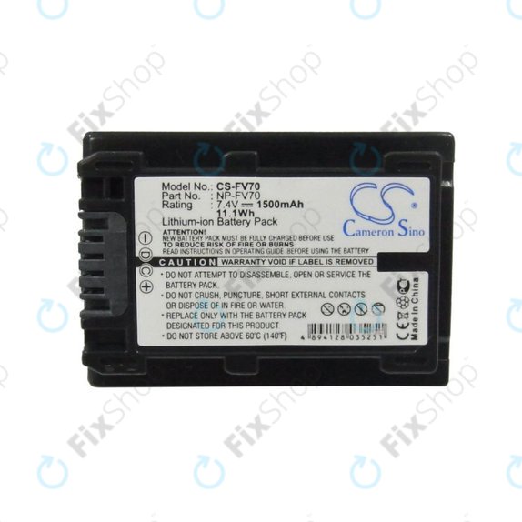 Baterie pro Sony DCR-DVD, HC, SR, HDR-CX, HC, PJ, XR, NEX-VG, 1500mAh, Li-Ion, 7.4V, NP-FV70, HQ